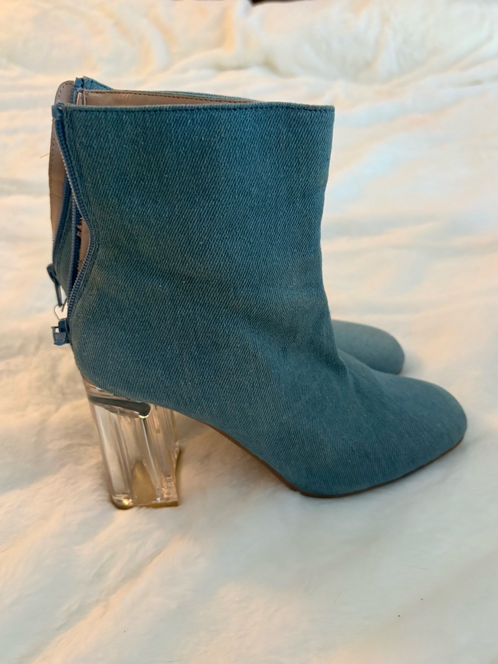 Womens Blue-Jean Ankle Boots with Clear Block Heel